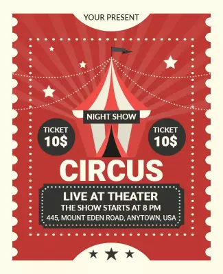Vibrant Red Circus Night Show Event Ticket Poster Template