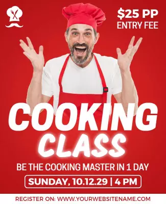 Vibrant Red Cooking Class Workshop Flyer Template
