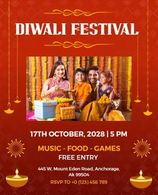 Vibrant Red Diwali Festival Celebration Poster Template