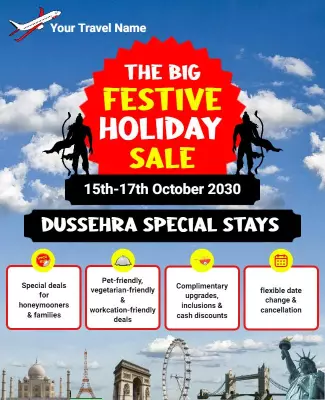 Vibrant Red Dussehra Holiday Sale Travel Poster Template