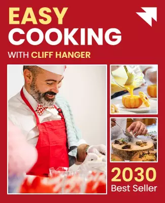 Vibrant Red Easy Cooking Recipe Book Poster Template