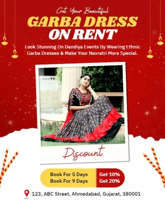 Vibrant Red Ethnic Garba Dress Rental Promotion Poster Template