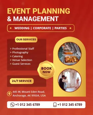 Vibrant Red Event Planning and Management Services Poster Template