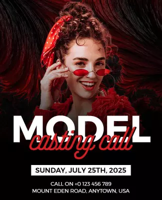 Vibrant Red Fashion Model Casting Call Flyer Template