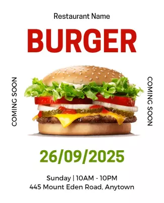 Vibrant Red Fast Food Burger Restaurant Opening Poster Template