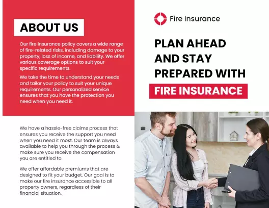 Vibrant Red Fire Insurance Risk Coverage and Service Brochure Template