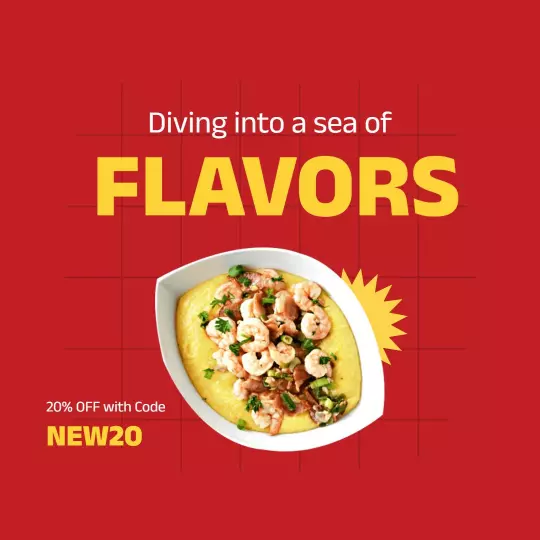 Vibrant Red Flavorful Seafood Dish Promotion Ad Template