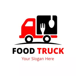Vibrant Red Food Truck Serving Delicious Meals at Festival Logo Template