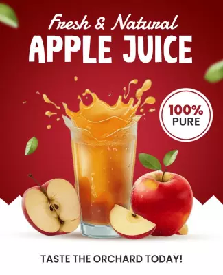 Vibrant Red Fresh Apple Juice Promotion Poster Template