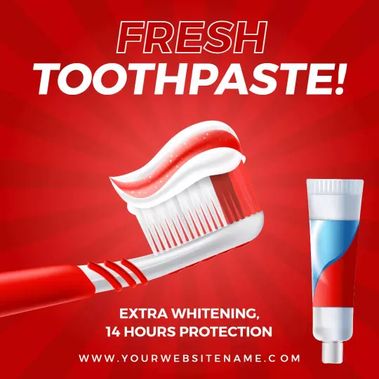 Vibrant Red Fresh Whitening Toothpaste Promotion Ad Template