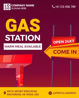Vibrant Red Gas Station 24x7 Service Poster Template