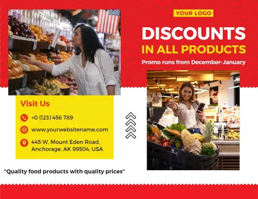 Vibrant Red Grocery Discount Deals and Promotions Brochure Template