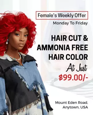 Vibrant Red Hair Styling Special Offer Poster Template