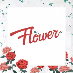 Vibrant Red Handwriting Design Featuring Flower Theme Logo Template