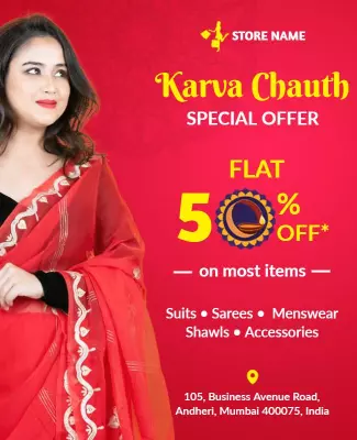 Vibrant Red Karva Chauth Special Offer Sale Poster Template