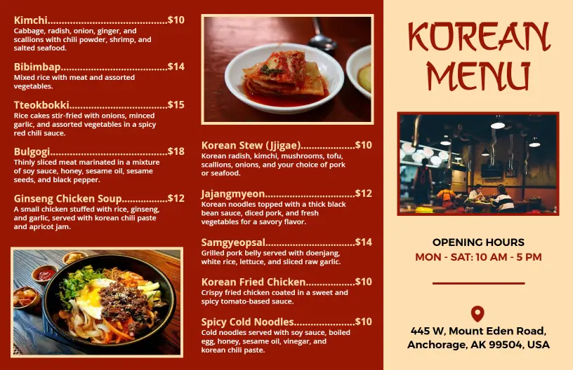 Vibrant Red Korean Classic Flavors Restaurant Menu Template