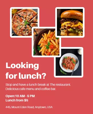 Vibrant Red Lunch Invitation Cafe Menu Poster Template