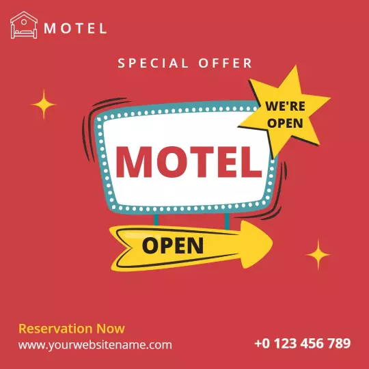 Vibrant Red Motel Open Special Offer Ad Template