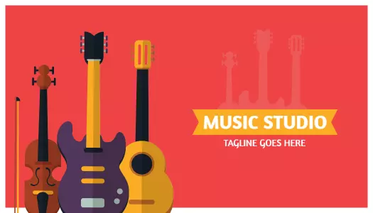 Vibrant Red Music Studio with Colorful Instruments Business Card Template