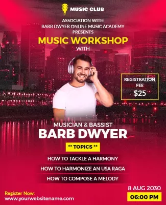 Vibrant Red Music Workshop with Barb Dwyer Poster Template