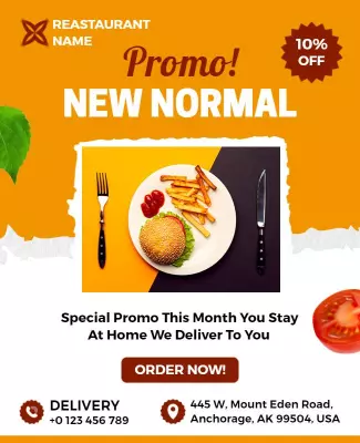Vibrant Red New Normal Restaurant Delivery Promo Poster Template