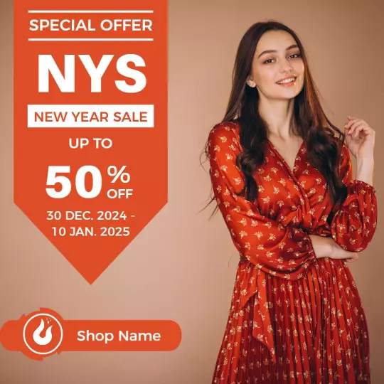 Vibrant Red New Year Sale Promotion for Festival Ad Template