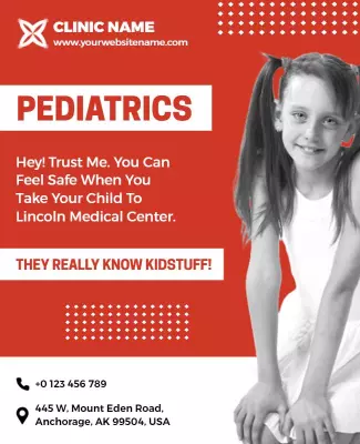 Vibrant Red Pediatric Clinic Healthcare Services Poster Template
