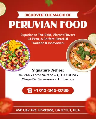 Vibrant Red Peruvian Food Culinary Experience Poster Template