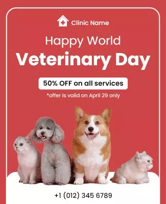 Vibrant Red Pet Health Care Celebration Poster Template