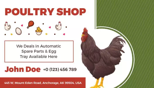 Vibrant Red Poultry Shop Egg and Chicken Business Card Template