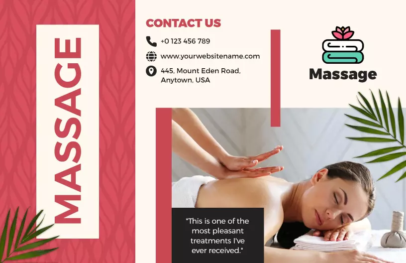 Vibrant Red Relaxation and Wellness Massage Brochure Template