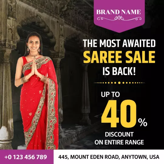 Vibrant Red Saree Sale with Discount Announcement Ad Template