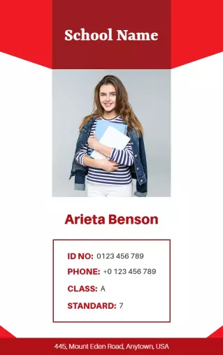 Vibrant Red School Student Identity Card Template