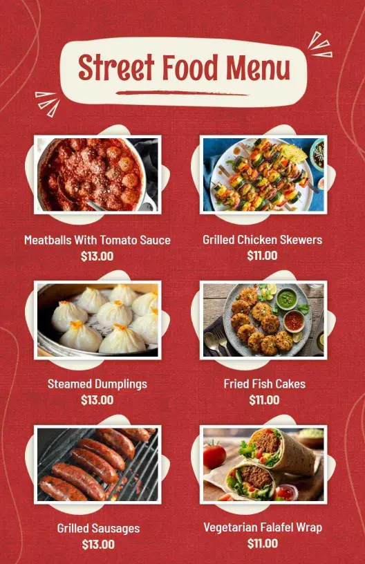 Vibrant Red Street Food Menu Template
