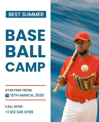 Vibrant Red Summer Baseball Camp Registration Poster Template
