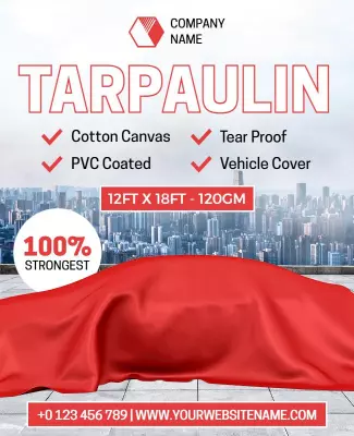 Vibrant Red Tarpaulin Vehicle Cover Display Poster Template