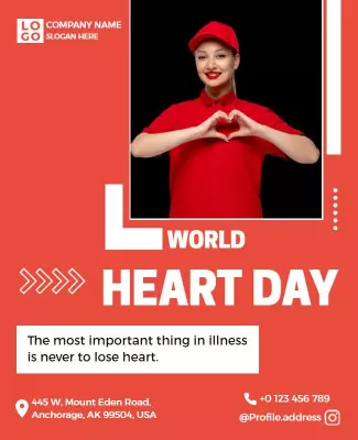 Vibrant Red World Heart Day Awareness Poster Template