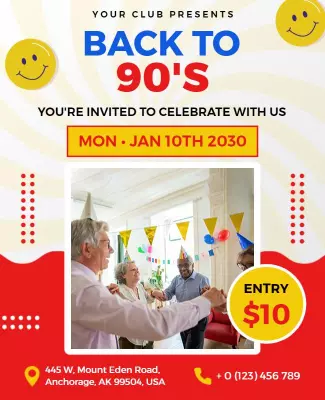 Vibrant Retro 90's Celebration Party Poster Template