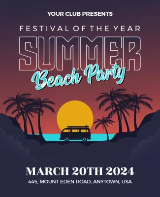 Vibrant Retro Sunset Beach Party Celebration Poster Template