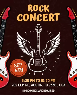 Vibrant Rock Concert with Electric Guitar and Wings Poster Template
