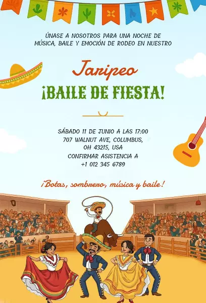 Vibrant Rodeo Dance Fiesta Celebration Invitation Template