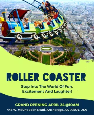 Vibrant Roller Coaster Adventure Theme Park Poster Template