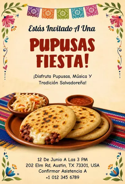 Vibrant Salvadoran Pupusas Fiesta Celebration Invitation Template