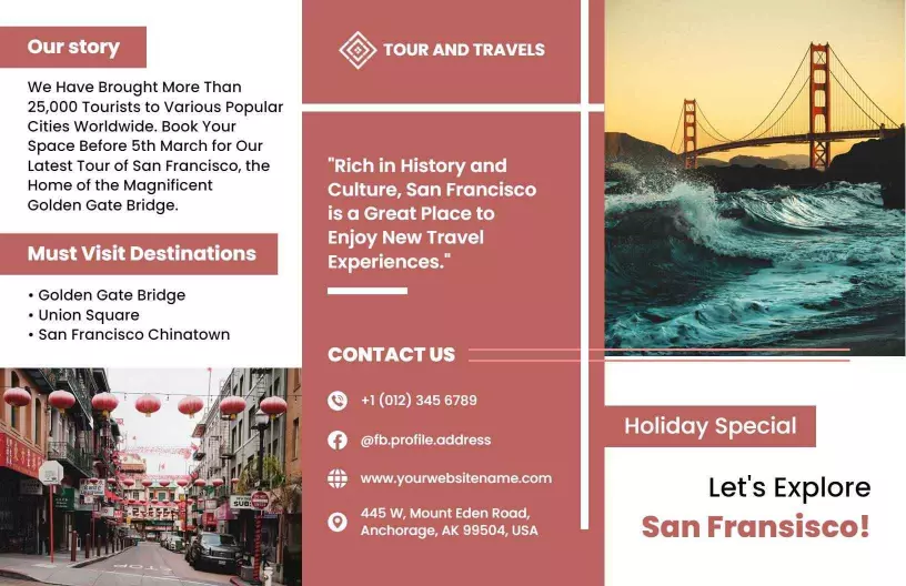 Vibrant San Francisco Travel Experience Holiday Brochure Template