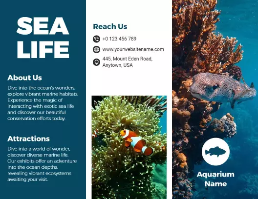 Vibrant Sea Life Exploration and Aquarium Invitation Brochure Template