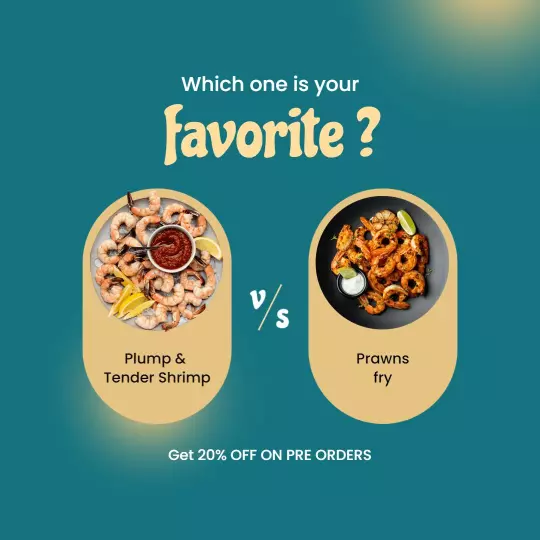 Vibrant Seafood Comparison of Plump Shrimp and Prawns Fry Ad Template