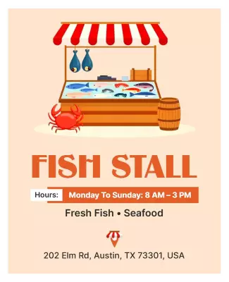 Vibrant Seafood Market Fish Stall Fresh Fish Poster Template