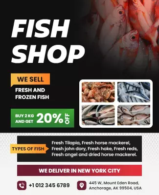 Vibrant Seafood Market Fresh Fish Shop Poster Template