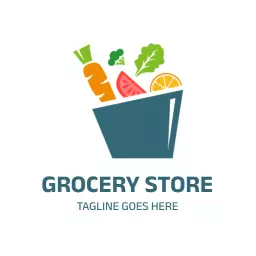 Vibrant Shopping Basket Filled with Fresh Produce Grocery Logo Template