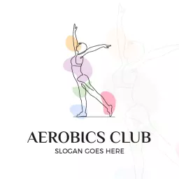 Vibrant Silhouetted Dancer Celebrating Aerobics Fitness Logo Template